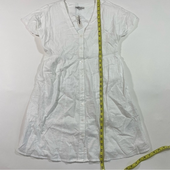 New Madewell Button-Front V Neck Mini Dress White Eyelet - Picture 8 of 9